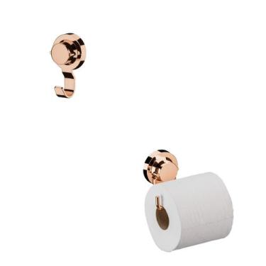 Imagem de Kit Gancho + Porta Papel Higiênico Ventosa Rose Gold - VIP CAPAS