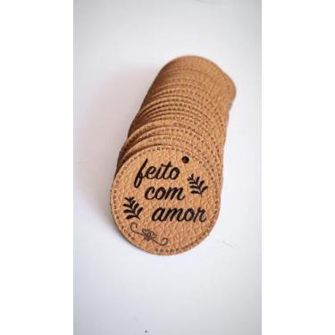 Imagem de Kit com 100 Etiquetas em material sintético - 3 cm - Feito com Amor  L