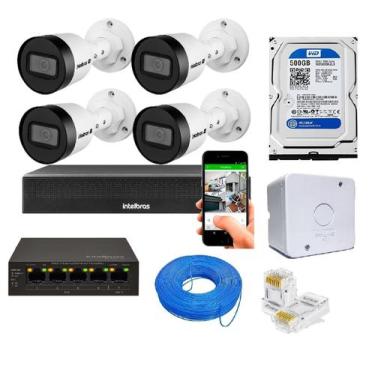 Imagem de KIT 4 CÂMERAS IP HD INTELBRAS VIPc 1230 B + NVD 1404 COMPLETO