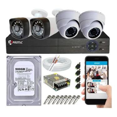 Imagem de Kit Cftv 4 Câmeras Segurança Hd 720p 1 Mp Dvr 4 Canais - Protec