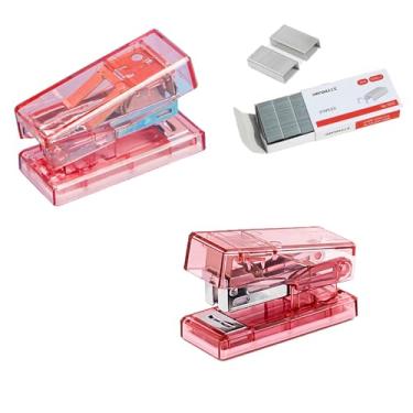 Imagem de Mini grampeador, grampeador portátil, com 1000 grampos padrão, adequado para escritório em casa, para trabalho e estudo (rosa)