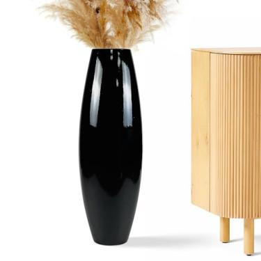 Imagem de Rocendlor Vaso de chão, vaso alto de 70 cm, vasos grandes resistentes para decoração de sala de estar, preto de resina