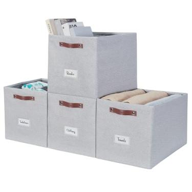 Imagem de DECOMOMO Cestas De Armazenamento 13X15X13 Caixas De Cubo De Armazenamento Com Porta-Etiquetas, Cubos De Armazenamento Kallax Para Organizar Prateleiras, Brinquedos De Berçário(Kallax / 4 Unidades, Tex