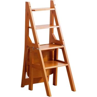 Imagem de Cadeira de escada dobrável de madeira maciça para biblioteca Escadas de degraus Cadeira de degraus Dobrável de 4 etapas Escadas de dupla finalidade Escada de 4 etapas para subir degrau Supor