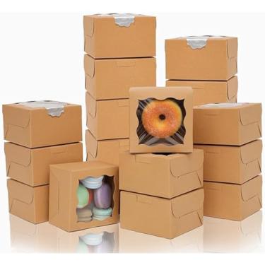 Imagem de Bakepacker caixas de padaria kraft com janela 4x4x2,5 polegadas caixas de pastelaria de tamanho pequeno mini caixas de biscoitos para padarias grossas e resistentes (100 pacotes)