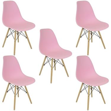 Imagem de Kit 5 Cadeiras Charles Eames Eiffel Wood Design Rosa - Lianto Decor
