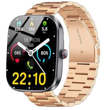Imagem de Lamshaw Pulseira de relógio inteligente Kuizil, pulseira de substituição de aço inoxidável de liberação rápida compatível com smartwatch Kuizil T70 de 1,9 polegadas (compatível com Kuizil T70, ouro