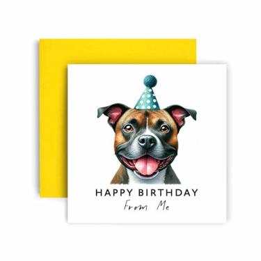 Imagem de Huxters Cartão de aniversário do cão - Staffordshire bull terrier - feliz aniversário para mãe e pai cachorro - cartão de aniversário do cão para amigos família primeiro aniversário (Staff Bull