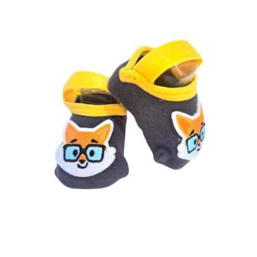 Imagem de Sapatilha p/bebe 0-15 cinza c/ gato amarelo ref-21072003 - LEKE  MEIAS