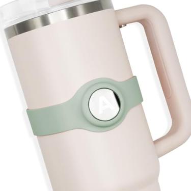 Imagem de Stanley Anel de nome personalizável manga de silicone com decoração circular de metal A-Z para Stanley 850.5 g Tumbler acessórios verde