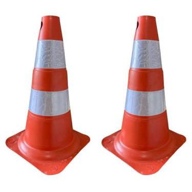 Imagem de Kit 2 Cone Refletivo de Sinalização 50cm Flexível Laranja e Branco - P