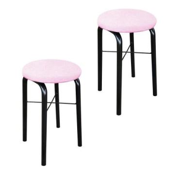 Imagem de Kit 02 Banquetas Baixa Manu Suede Rosa Bebê - D' ROSSI