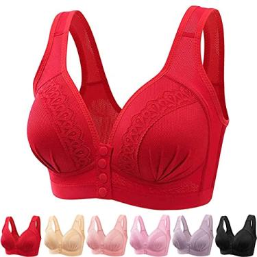Imagem de 2022 Sutiã de algodão respirável com botão frontal e amigo da pele, sutiã traseiro em forma de U 5D feminino fechamento frontal (44/100BC, vermelho brilhante)