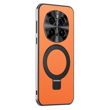Imagem de HAO RIYLN Capa de couro magnético para Honor Magic 7 Pro/7, suporte de anel oculto, capa de telefone com suporte, câmera à prova de choque, capa slim fit, laranja, 7Pro