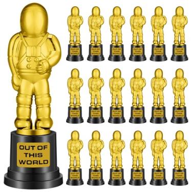 Imagem de Blulu 24 peças de ouro troféu de astronauta a granel plástico vencedor troféu prêmio para concurso de conhecimento espacial tema espaço festa de aniversário prêmio competições