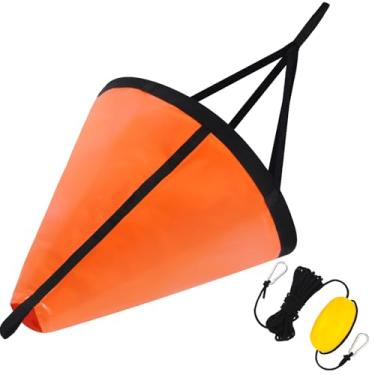 Imagem de Tandefio Meia com âncora marítima de 182 cm para barco de pesca com corda de reboque de caiaque de 9 m, guia de boia, bola flutuante, sistema de freio marítimo para pára-quedas marítimo âncora de