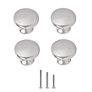 Imagem de OctinPris 4X Puxadores redondos de cogumelo de níquel escovado de cetim de níquel escovado 30 mm/1,18" para cozinha, armário, móveis, baú, porta, cômoda, banheiro,