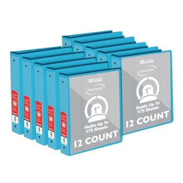 Imagem de Fichário Bazic com 3 anéis organizador econômico de 2,54 cm – Ciano, anel redondo, comporta 175 folhas de papel, para escola, escritório, casa, 12 unidades