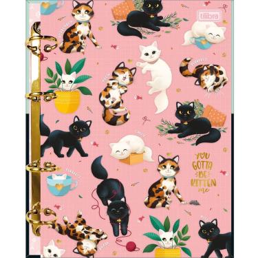 Imagem de Fichário Colegial Caderno Argolado Purrfect Cats 160 Folhas Decoradas Gatinhos - Tilibra
