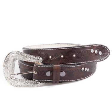 Imagem de Cinto Country Feminino Em Couro Floral Fivela Strass Removivel - Pampa