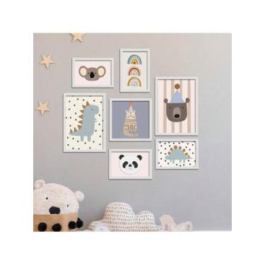 Imagem de Kit 7 Quadros Decorativos Placas Infantil Animais Arco Iris - Pri D'co