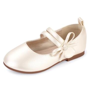 Imagem de PANDANINJIA Naomi Girls Sapatos Sociais Mary Jane Sapatilhas De Balé Florista Festa De Casamento Sapatos De Comunhão Para Crianças Pequenas Crianças Grandes (Champagne Pu, 12 M Eua Crianças Pequenas)