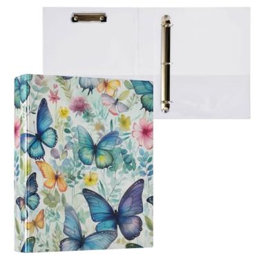 Imagem de Fichário de 3 anéis, pasta de arquivo floral borboleta comporta 200 folhas, armazenamento de arquivos para mulheres e homens, material de escritório escolar