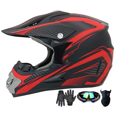 Imagem de Capacete de motocross, capacete de motocicleta ATV para jovens e crianças, capacete de mountain bike off-road BMX de 4 rodas, certificado DOT, com luvas de máscara de óculos conjunto de 4 peças