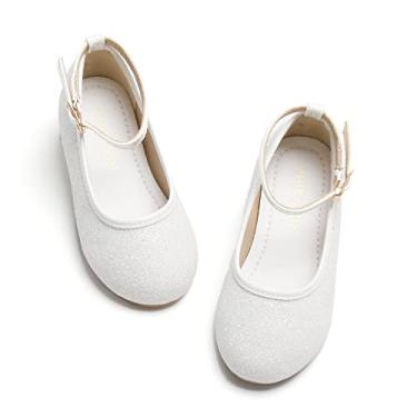 Imagem de PHIRAMIN Sapato social infantil florista - Sapatilhas de balé cintilantes para festa de casamento, P02-glitter branco, 11 Little Kid