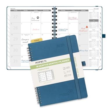 Imagem de POPRUN Agenda mensal 2025-2026 com encadernação espiral (16,5 x 21,5 cm), calendário de 18 meses (julho de 2025 a dezembro de 2026) - 4 páginas por mês com despesas e notas mensais, início de domingo