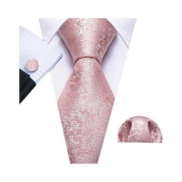 Imagem de Conjunto de Abotoaduras e Gravata Masculina - Seda Pêssego Coral Rosa 
