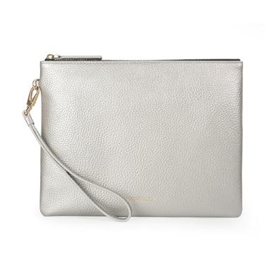 Imagem de DORIS&JACKY Bolsa clutch de couro feminina grande e fina com alça removível, Prata, Bolsa de mão grande