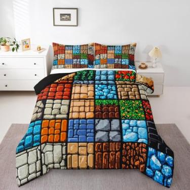 Imagem de jejeloiu Jogo de cama casal, para crianças, meninos, meninas, conjunto de edredom vintage, edredom vintage, microfibra leve e macia, 3 peças