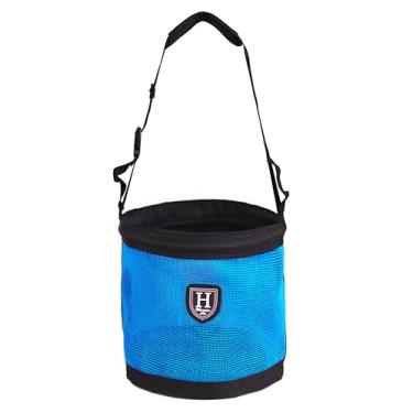 Imagem de Harrison Howard Bolsa de alimentação para focinheira de cavalo Bolsa de alimentação de grãos de malha de nylon com alça de pescoço acolchoada cinto ajustável azul grande
