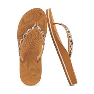 Imagem de KuaiLu Chinelo feminino de strass com suporte de arco confortável tapete de ioga sandálias de almofada moda verão praia viagem ortopédica caminhada tanga sandálias sem cadarço fascite plantar sapatos
