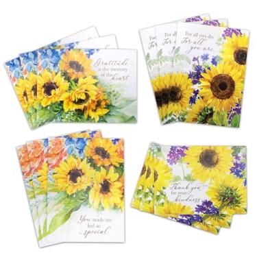 Imagem de Cottage Garden Thank You Girassóis 6,3 x 4,6 polegadas Cartolina amarela escritura cartões comemorativos 4 desenhos conjunto de 12