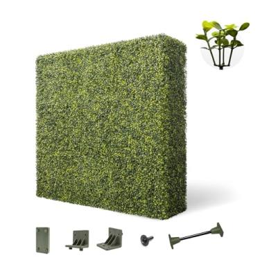 Imagem de Goleray Parede de cerca viva artificial 45,7 cm L x 45,7 cm A x 15,2 cm D Pano de fundo de parede de grama vegetal com painéis rígidos, cerca de privacidade de buxo falso, plantadores de pátio ao ar
