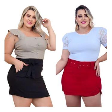 Imagem de Kit 2 Short Saia Moda Plus Size Cintura Alta Grande Verão - Bucci Bout