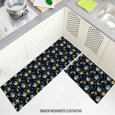 Imagem de kit cozinha passadeira 140x40cm Tapete chá florido 60x40cm - Deluzz