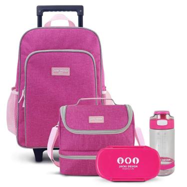 Imagem de Conjunto Lancheira Térmica Com Pote P- Lanche, Garrafa 550ml E Mochila Com Rodinhas Pink
