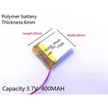 Imagem de Bateria 3.7v 400 Mah 6mm X26mm X26mm 2 Fios 602626 - bgb