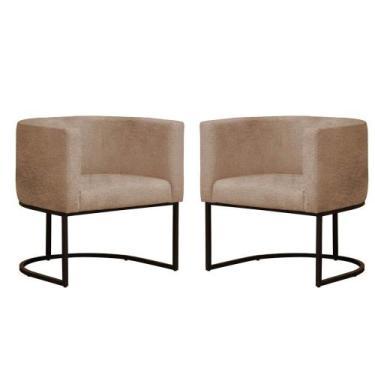 Imagem de Kit 2 Poltronas Reforçada Decorativa Sala Gabriela Base Ferro Preta Su