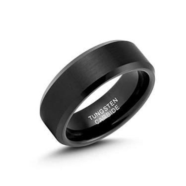 Imagem de LerchPhi Anéis de titânio de tungstênio para homens, aliança de casamento masculina preta de 6 mm, 8 mm, anéis de casamento gravados personalizados, anéis de compromisso de borda chanfrada para ele