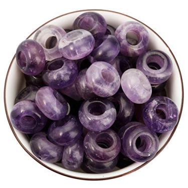 Imagem de Nupuyai — Contas largas de pedra grande para fabricação de joias, pacote com 30, contas europeias de rondelle polidas para berloques, Amethyst, 8x14(mm), 30