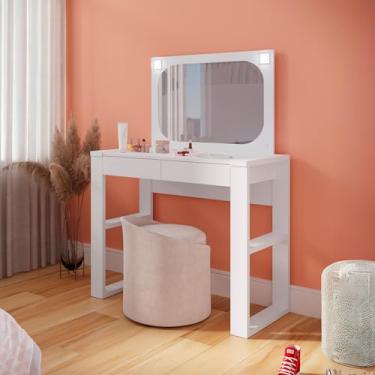 Imagem de Penteadeira Bancada Encanto 2 Gavetas Espelho E Led Embutido 100% Em Mdf com Divisórias (Branco)