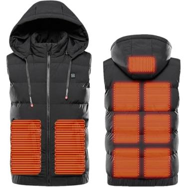Imagem de Colete Aquecido Masculino Com Capuz Destacável Retrátil Jaqueta De Aquecimento Usb Sem Mangas Aquecedor De Corpo Aquecido Com 9 Almofadas De Aquecimento, Black, 7XL