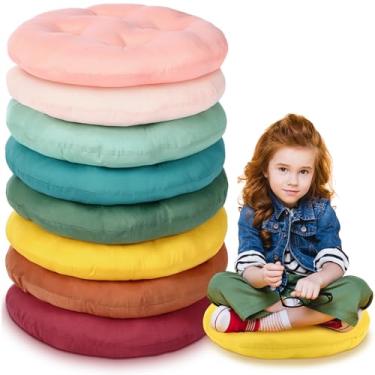 Imagem de CroBlissful 8 almofadas de chão de 40 cm para crianças, assento flexível para sala de aula, almofada redonda de 8 cm de espessura, móveis de volta às aulas para meditação pré-escolar (cor neutra)
