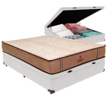Imagem de Cama Box Baú Viúvo e Colchão Madrid Molas V-tech, Branco