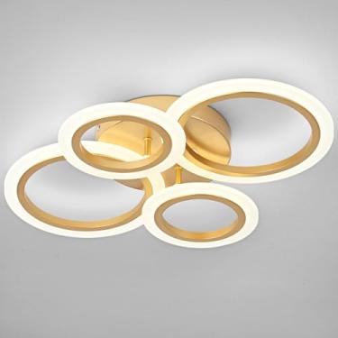 Imagem de Vikaey Luminária De Teto Embutida Led Moderna, 4 Anéis Dourados, Próxima À Para Cozinha, Sala Estar, Quarto, Lavanderia 4000K, Não Regulável