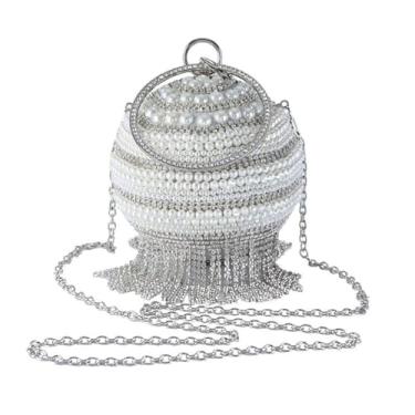 Imagem de GJHFCXSO Bolsa Feminina com Strass Brilhantes, Bolsa De Mão Para Noite, Corrente De Metal, Borla de Diamante, Glitter, Festa, Casamento,Silver